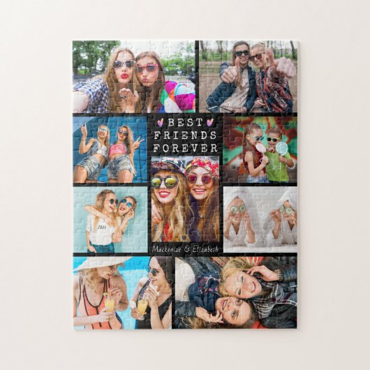 Modern BEST FRIENDS FOREVER 9 Photo Collage Black Legpuzzel (Verticaal)