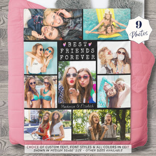 Modern BEST FRIENDS FOREVER 9 Photo Collage Names Fleece Deken