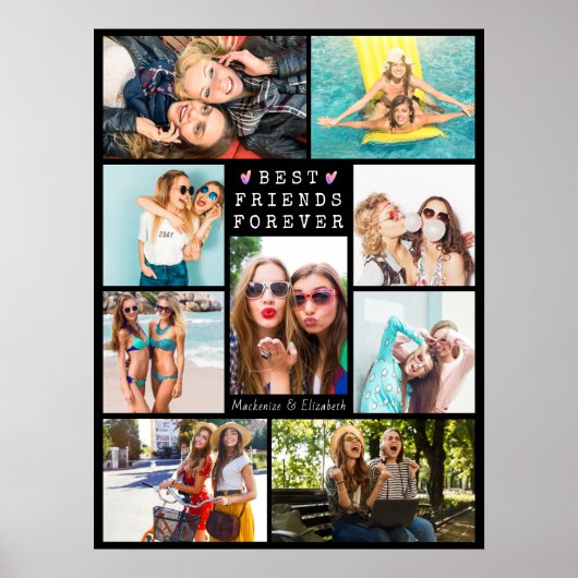 Modern BEST FRIENDS FOREVER 9 Photo Collage Names Poster (Voorkant)