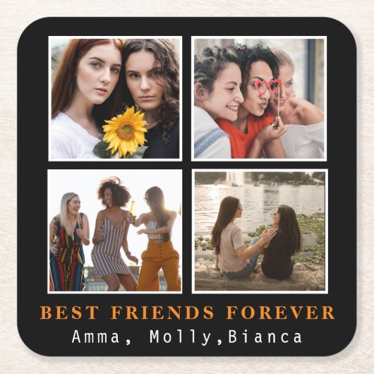 Modern Best Friends Forever Foto Collage | Bestie Kartonnen Onderzetters (Voorkant)