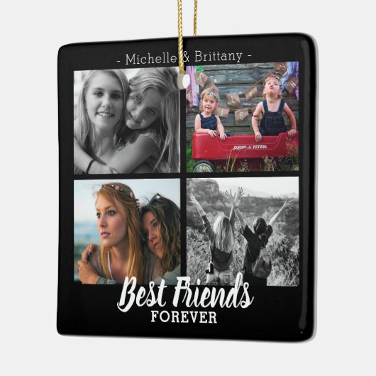 Modern Best Friends Forever Foto Collage | Bestie Keramisch Ornament (Links)