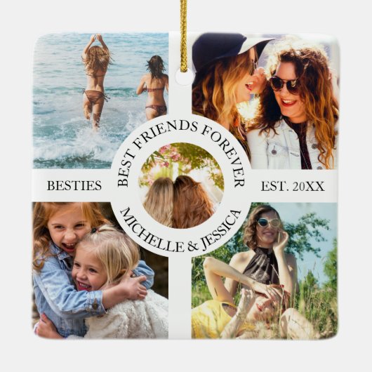 Modern Best Friends Forever Foto Collage | Bestie Keramisch Ornament (Achterkant)