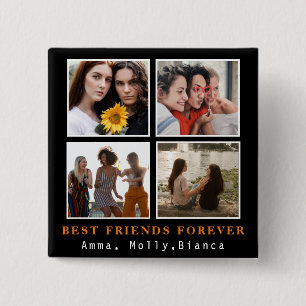 Modern Best Friends Forever Foto Collage   Bestie Vierkante Button 5,1 Cm