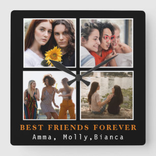 Modern Best Friends Forever Foto Collage   Bestie Vierkante Klok