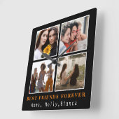 Modern Best Friends Forever Foto Collage | Bestie Vierkante Klok (Hoek)
