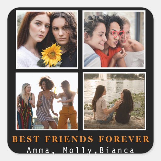 Modern Best Friends Forever Foto Collage | Bestie Vierkante Sticker (Voorkant)