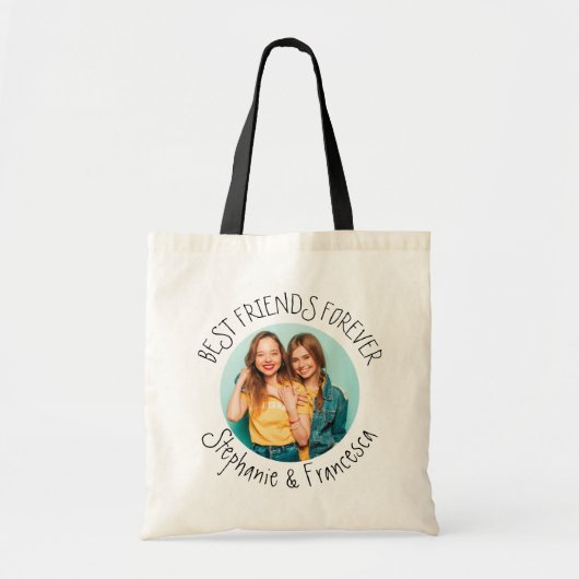 Modern Best Friends Forever Foto Names Tote Bag (Voorkant)