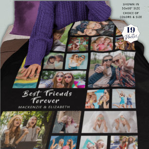 Modern BEST FRIENDS FOREVER Photo Collage Black Fleece Deken