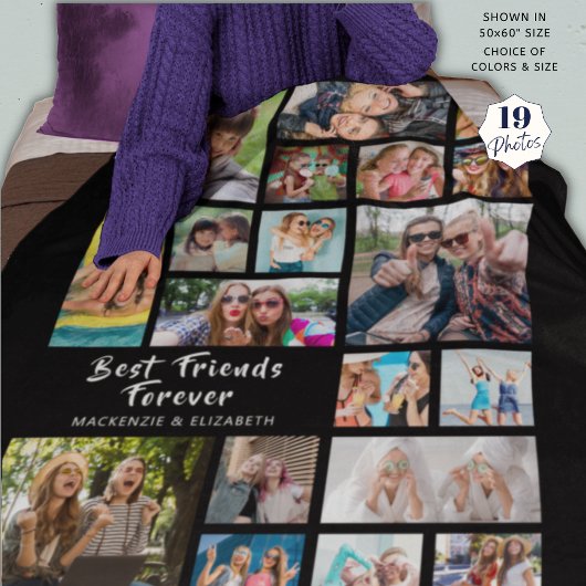 Modern BEST FRIENDS FOREVER Photo Collage Black Fleece Deken
