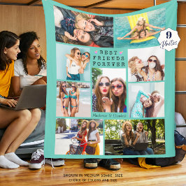 Modern BEST FRIENDS FOREVER Photo Collage Mint Fleece Deken