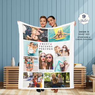 Modern BEST FRIENDS FOREVER Photo Collage Names Fleece Deken