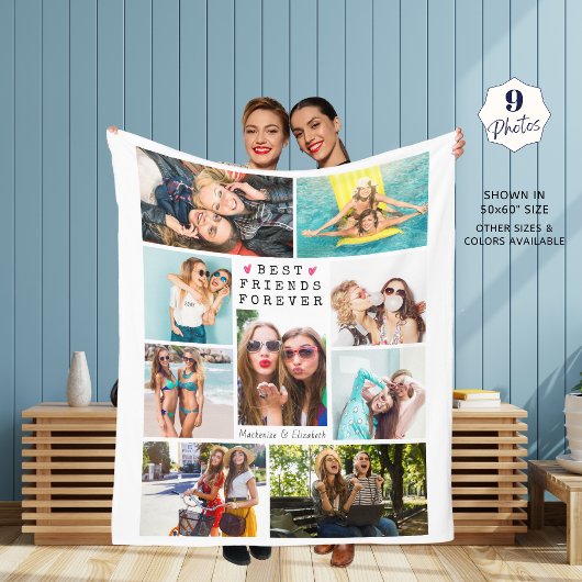 Modern BEST FRIENDS FOREVER Photo Collage Names Fleece Deken