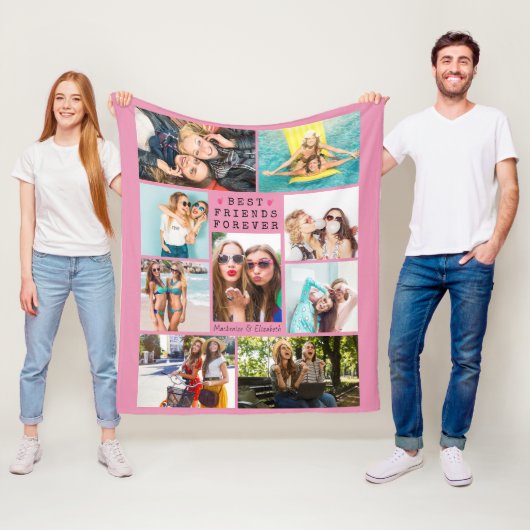 Modern BEST FRIENDS FOREVER Photo Collage Names Fleece Deken (In situ)
