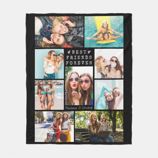 Modern BEST FRIENDS FOREVER Photo Collage Names Fleece Deken (Voorkant)