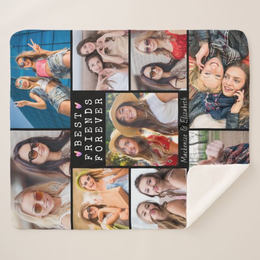 Modern BEST FRIENDS FOREVER Photo Collage Names Sherpa Deken (Voorkant (horizontaal))