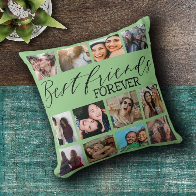 Modern Best Friends Green Photo Collage Kussen (Creator heeft geüpload)