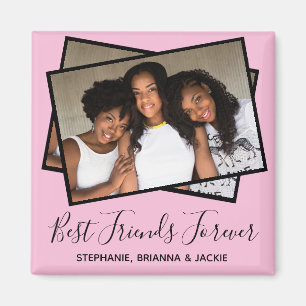 Modern Best Friends Photo Personalized Fun Pink Magneet