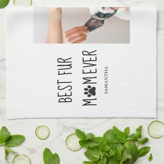 Modern Best Fur Mam Ever | Dog Photo Theedoek (Gevouwen)