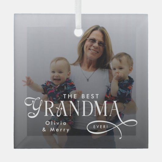 Modern Best Grandma Ever Photo Personalized Glas Ornament (Voorkant)