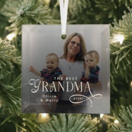 Modern Best Grandma Ever Photo Personalized Glas Ornament