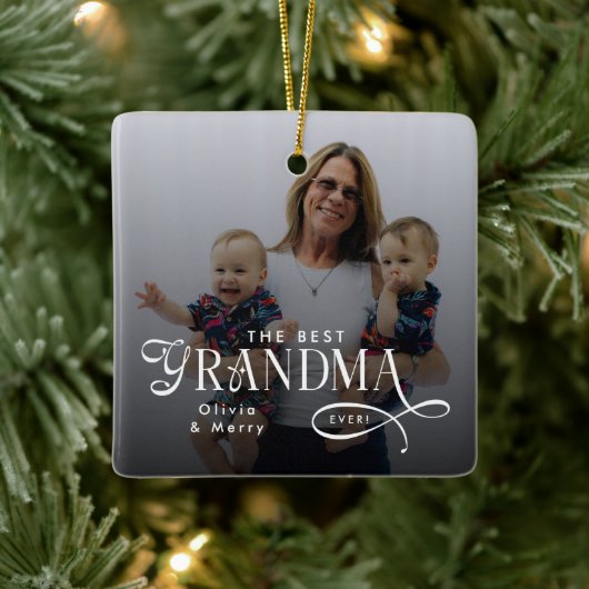 Modern Best Grandma Ever Photo Personalized Keramisch Ornament (Boom)