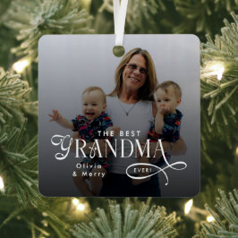 Modern Best Grandma Ever Photo Personalized Metalen Ornament