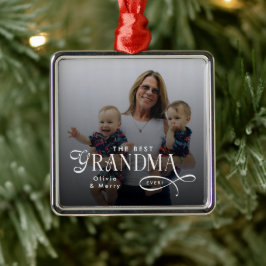 Modern Best Grandma Ever Photo Personalized Metalen Ornament