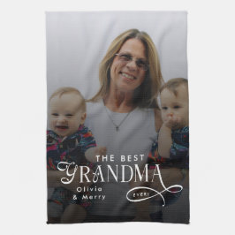 Modern Best Grandma Ever Photo Personalized Theedoek