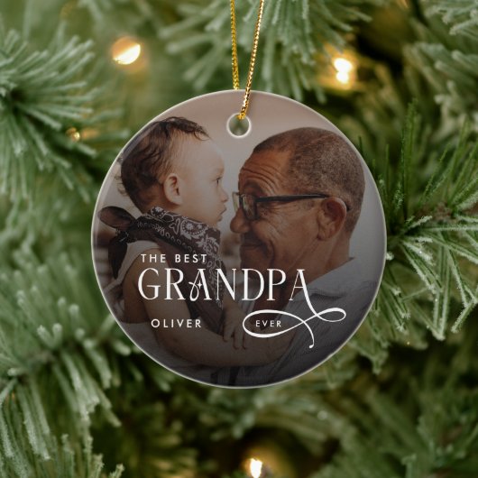 Modern Best GrandPa Ever Photo Personalized Keramisch Ornament (Boom)