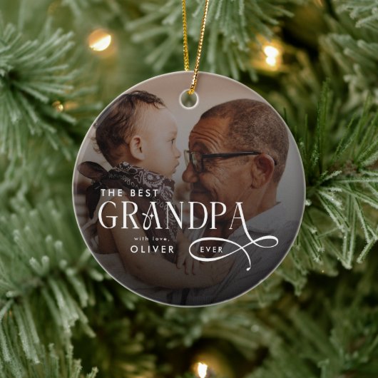 Modern Best GrandPa Ever Photo Personalized Keramisch Ornament (Boom)