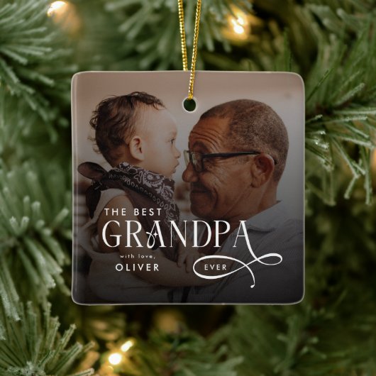Modern Best GrandPa Ever Photo Personalized Keramisch Ornament (Boom)