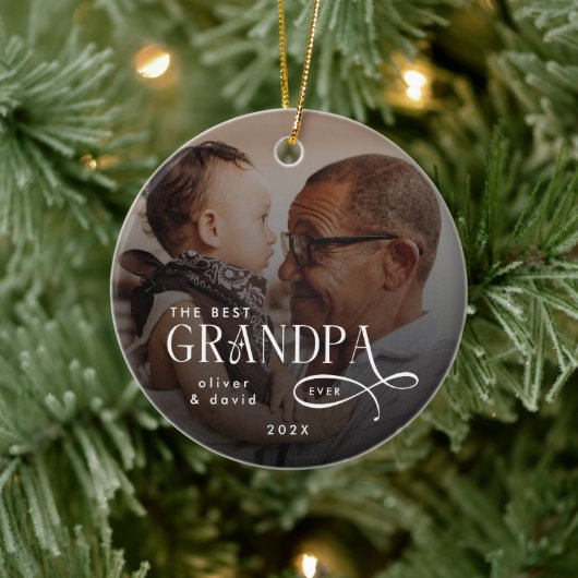 Modern Best GrandPa Ever Photo Personalized Keramisch Ornament (Boom)
