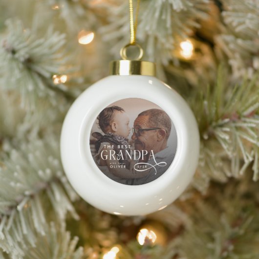 Modern Best GrandPa Ever Photo Personalized Keramische Bal Ornament (Boom)