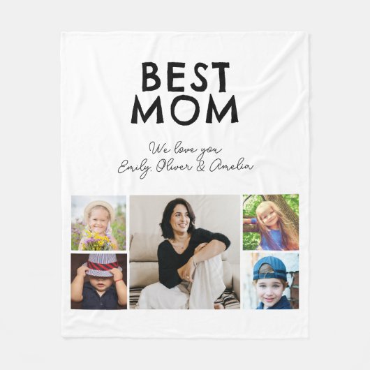 Modern Best Ma 4 Kinder Photo Collage Keepslag Fleece Deken (Voorkant)