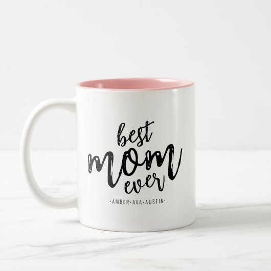 Modern Best Mam Ever Kinder Name Script Tweekleurige Koffiemok (Links)