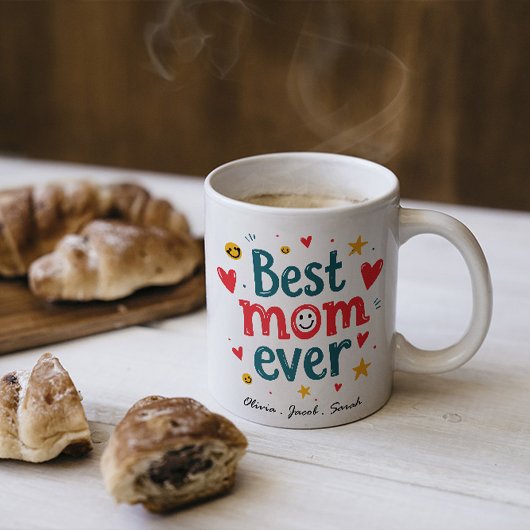 Modern Best Mom Ever & Kinder naam Script Two-Tone Koffiemok