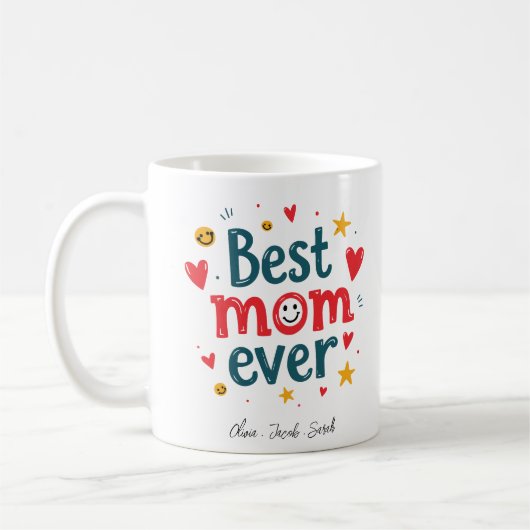 Modern Best Mom Ever & Kinder naam Script Two-Tone Koffiemok (Links)
