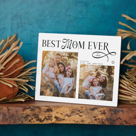 Modern Best Mom Ever Photo Heart Mothers Day Gifts Fotoplaat (Zijkant)