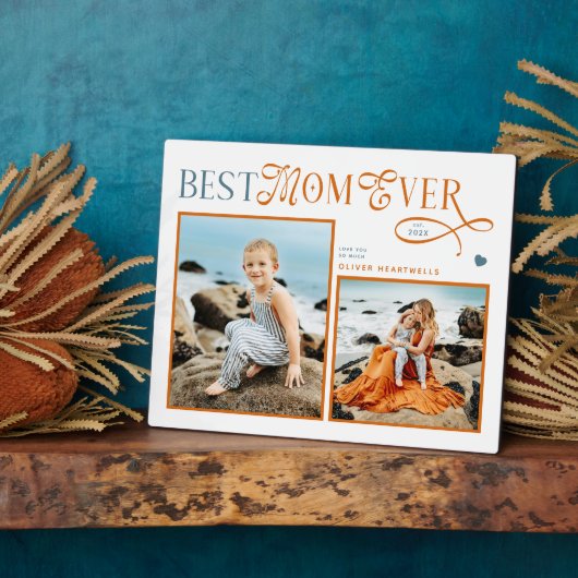 Modern Best Mom Ever Photo Heart Mothers Day Gifts Fotoplaat (Zijkant)