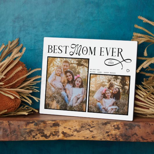 Modern Best Mom Ever Photo Heart Mothers Day Gifts Fotoplaat (Zijkant)