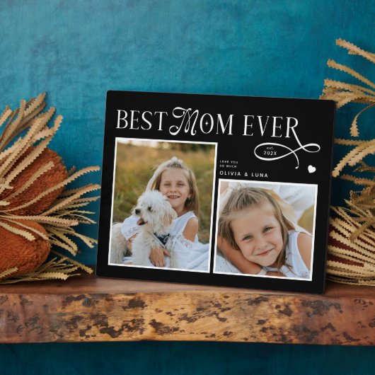 Modern Best Mom Ever Photo Heart Mothers Day Gifts Fotoplaat (Zijkant)