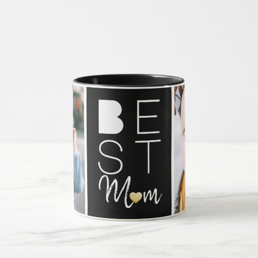 Modern Best Mom Two Foto Zwarte Mok (Midden)