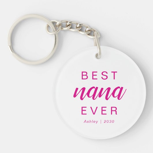 Modern Best Nana Ever Hot Pink Script Photo Sleutelhanger (Voorkant)