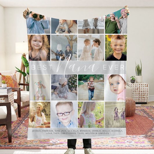 Modern Best Nana Ever Photo Collage & Names Fleece Deken