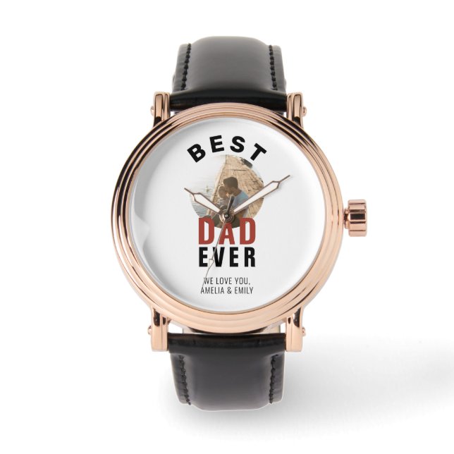 Modern Best Pap Ever Vader Day Round Photo Horloge (Voorkant)