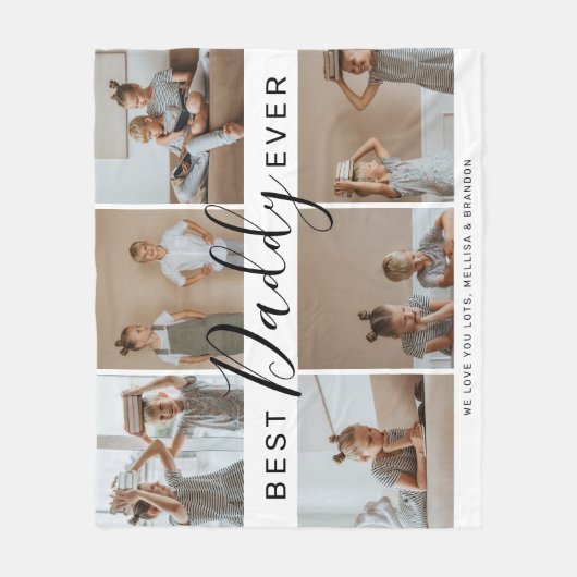 Modern 'Best Papa Ever' Photo Collage Fleece Deken (Voorkant)