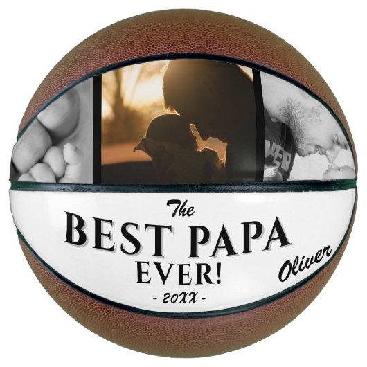 Modern Best Papa Father Day Keepslag 3 Foto Basketbal (Voorkant)