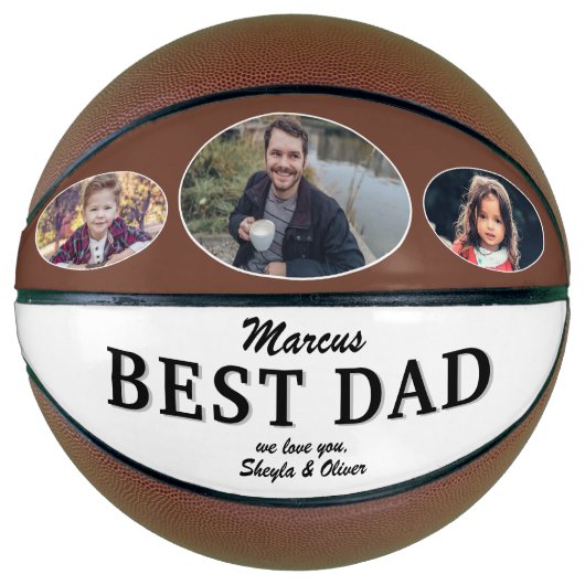 Modern Best Vader Father's Day Keepslag 3 Foto Basketbal (Voorkant)