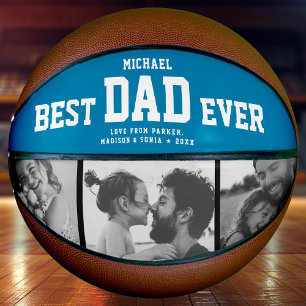 Modern BESTE DAD EVER Cool Photo Collage Retro Blu Basketbal