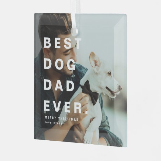 Modern BESTE DOG DAD OOIT Aangepaste foto Glas Ornament (Voorkant links)